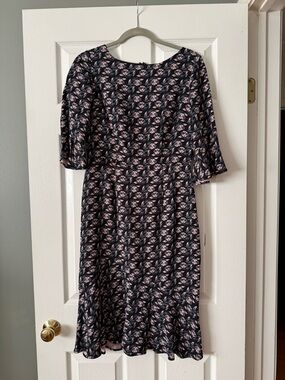 Boden Black Midi Dress with Blush Floral Print